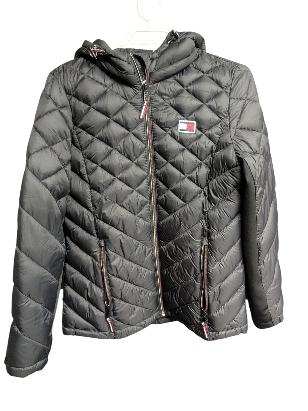 Tommy Hilfiger Black Quilted Hooded Puffer Jacket with Logo Size M